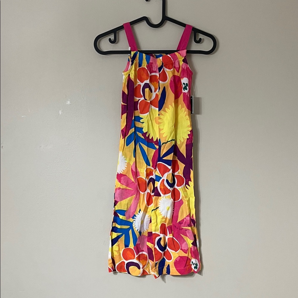 Vibrant Floral Pantsuit with Pink Straps